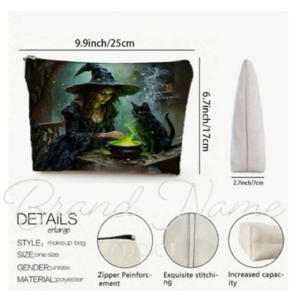 PRICE IS FIRM - Witch Black Cat Potion Essential Travel Cosmetic Bag - Picture 2 of 2